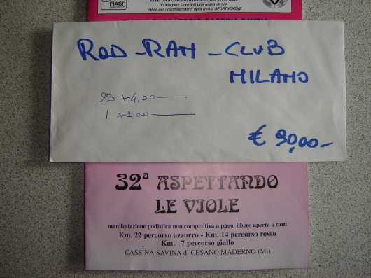 Volantino e busta contenete i cartellini ROD RAN CLUB Milano