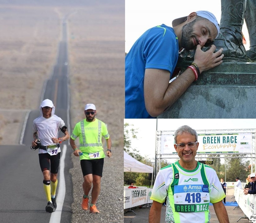 Simone nella death Valley ed ai piedi di Leonida; Rodolfo alla partenza di un 