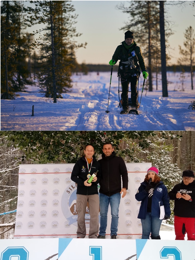 In alto Paolo in azione alla Lapland (Photo: D.Lemanski/@canalaventure) e in basso Ruggiero premiato al Sila3vette