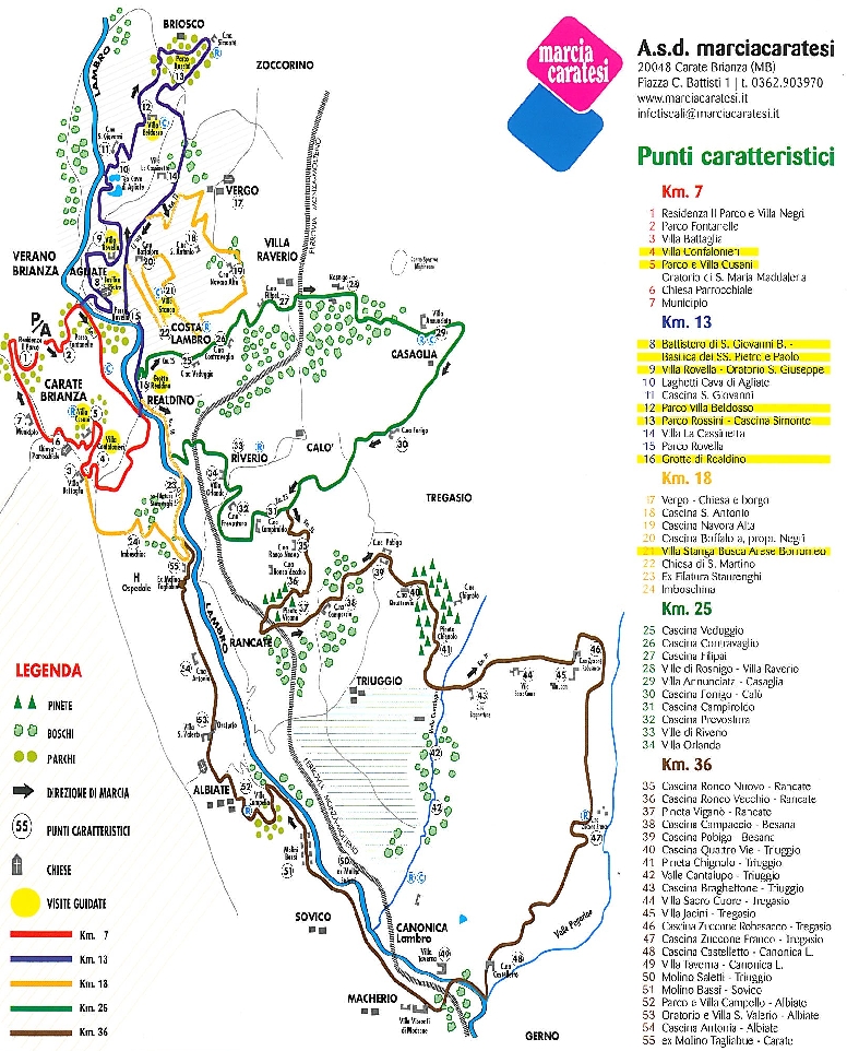 Mappa dei percorsi di Carate tra il verde e l'antico. Mappa dei percorsi di Carate tra il verde e l'antico.