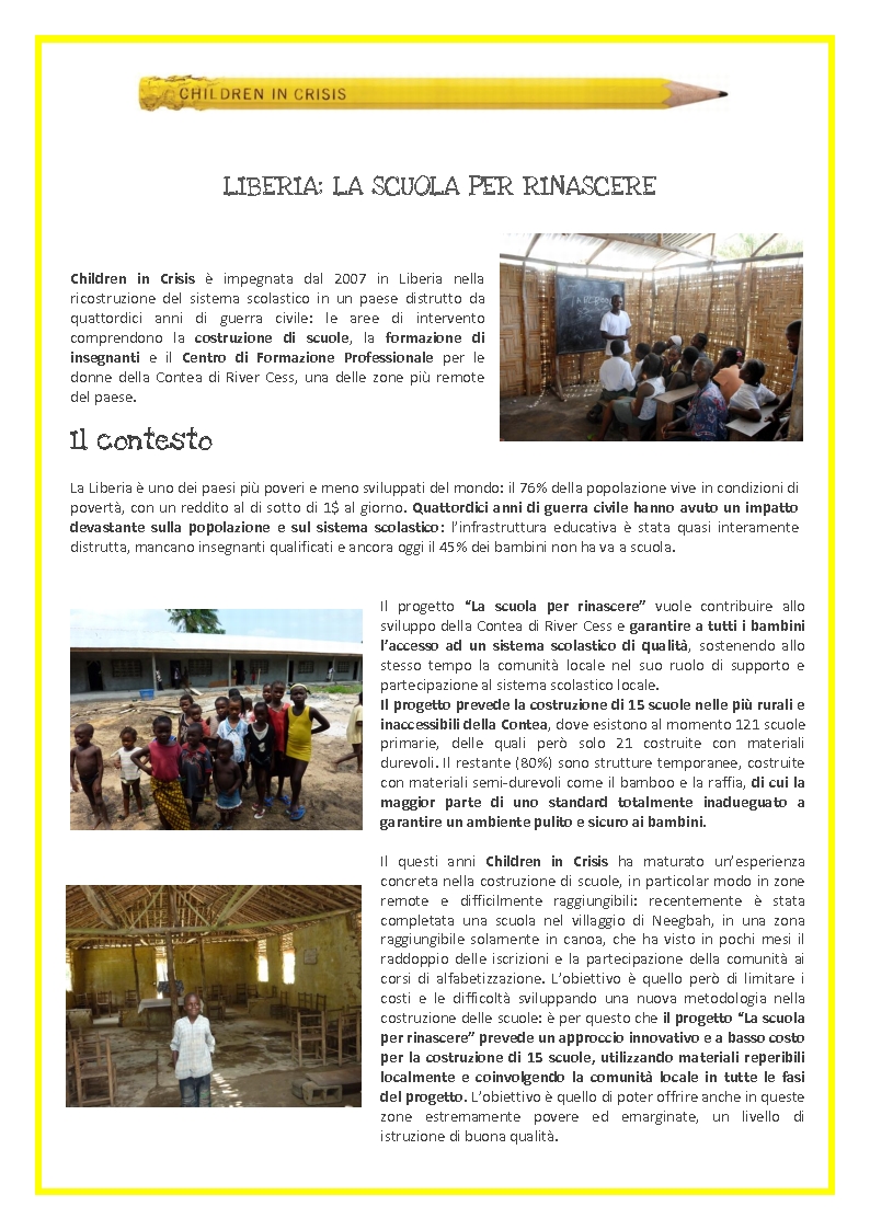 Scheda del Progetto Liberia di CIC