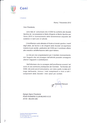 Comunicato ufficiale del CONI sulla Stella d'Argento Comunicato ufficiale del CONI sulla Stella d'Argento