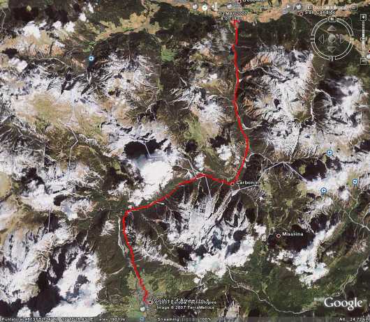 Il percorso della Cortina Dobbiaco dal satellite Il percorso della Cortina Dobbiaco dal satellite